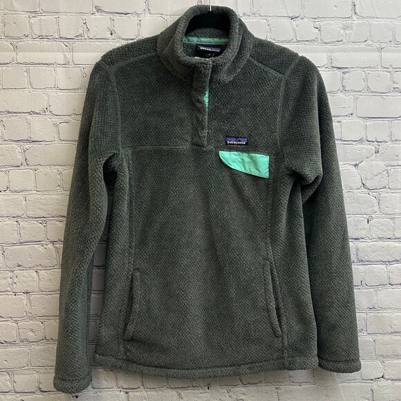 Patagonia Fleece T-Snap Gray Teal Pullover Sweater Size Medium Polartec Winter - Picture 1 of 8
